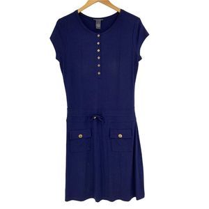 Chelsea & Theodore Size 8 Shirt dress Nautical Navy 0725 Cap Sleeve